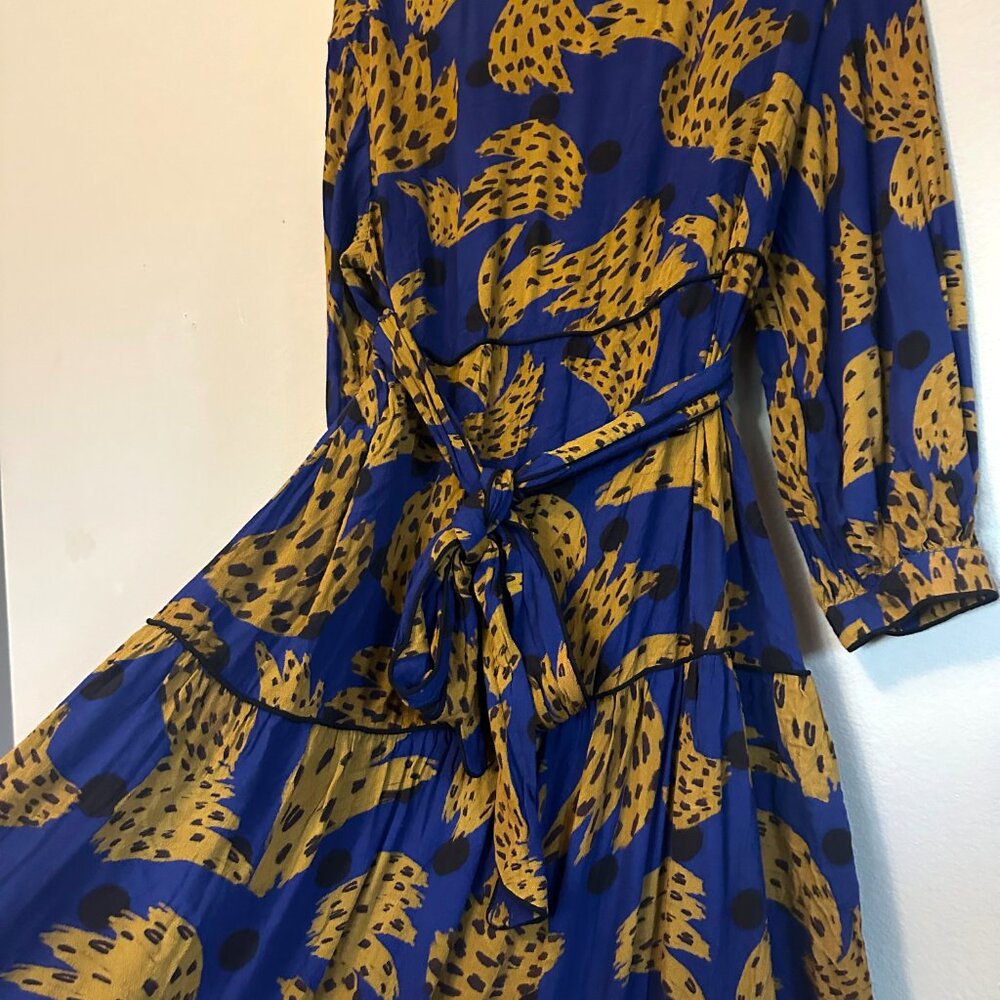 Farm Rio Spotted Banana Mock Neck Belted Maxi Dress